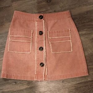 Honey Belle Terracotta Cotton Button Front Mini Skirt Frayed Pockets 7IS4448RB S